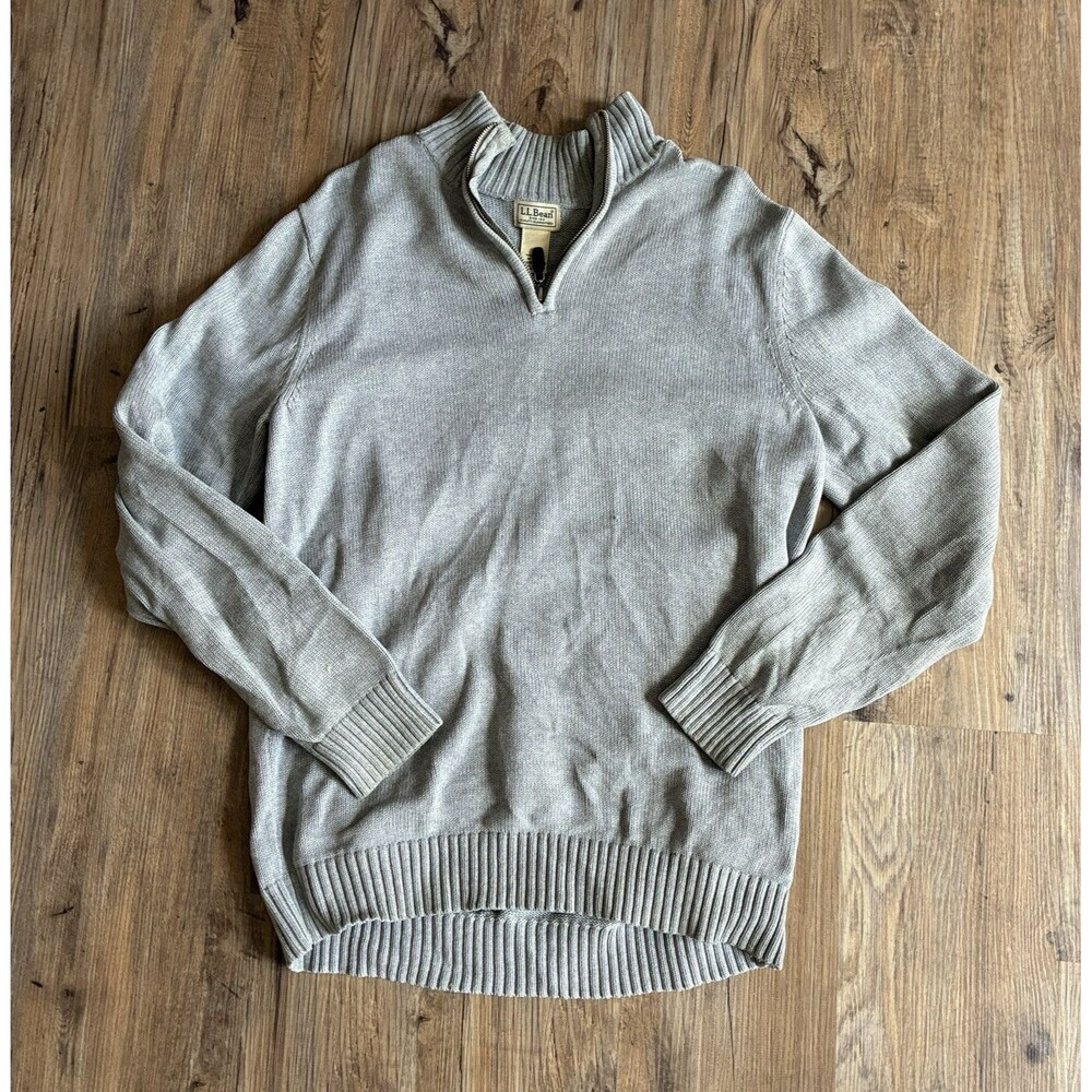VTG L.L.Bean Men's Light Blue Cotton Rib-Knit 1/4 Zip Mock Neck Sweater M Tall